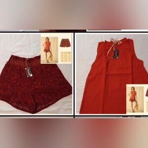 Matilda Jane Red and Burgundy Sleeveless Top and Shorts Set size S/M